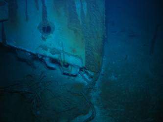 Scuttles & fairlead visible on inverted port bow section